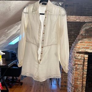 PrettyLittleThing Sheer Cream Button Down Shirt